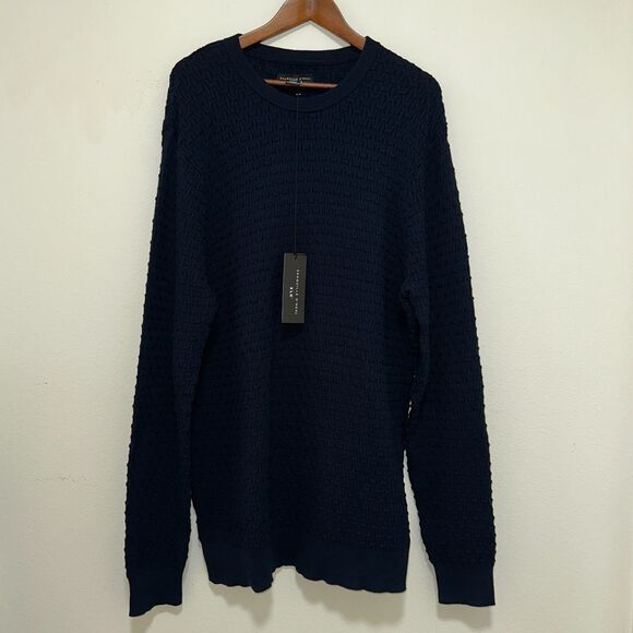 Shaquille O'neal XLG Men Geo Crew Neck Long Sleeve Sweater Navy Blue XLT $80 NWT - Picture 2 of 8